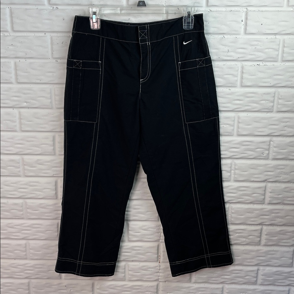 NIKE CAPRIS 100% COTTON BLACK WITH WHITE STITCHING VELCRO CLOSURE size 4-6